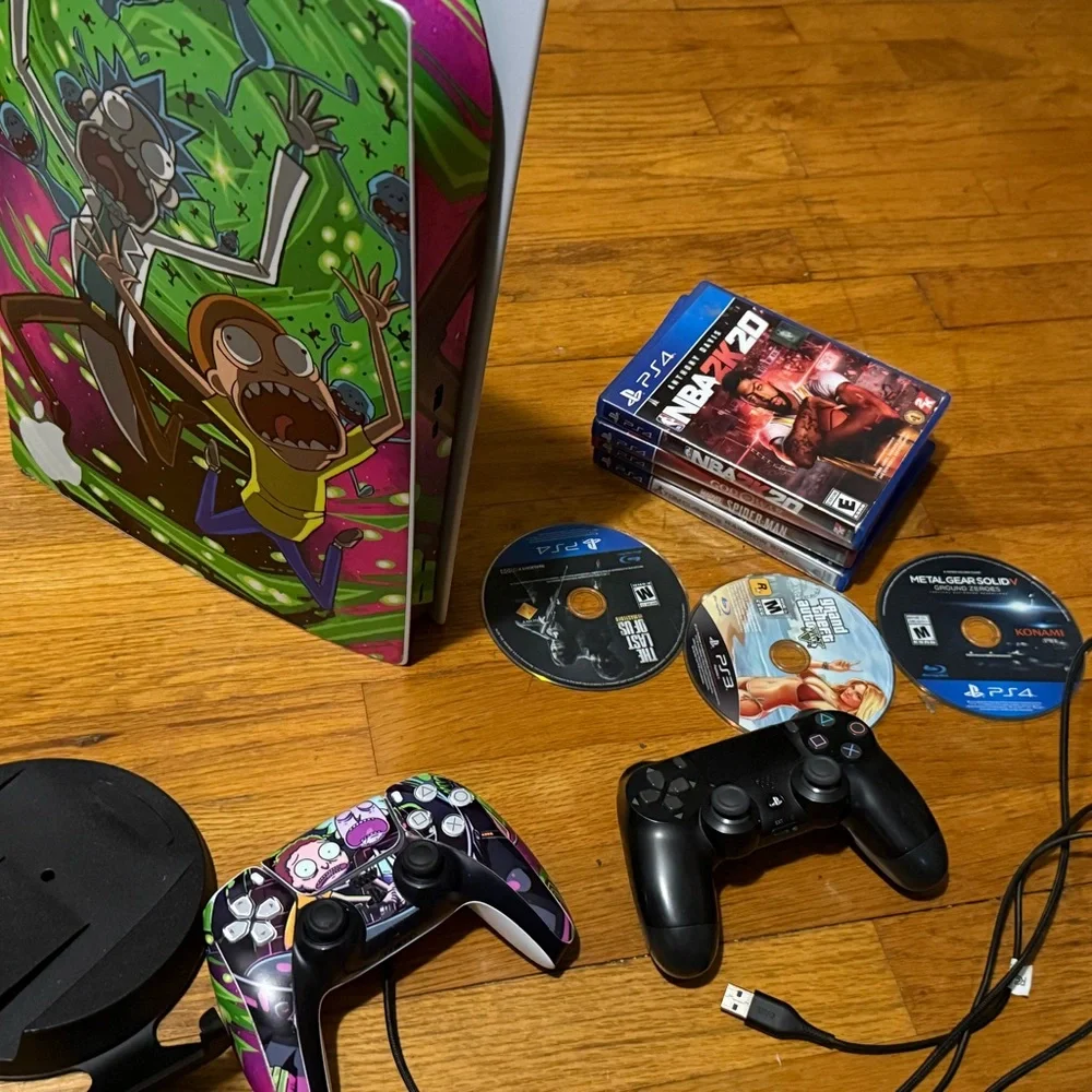 Sony Custom Console with Black and Multicolor Controllers